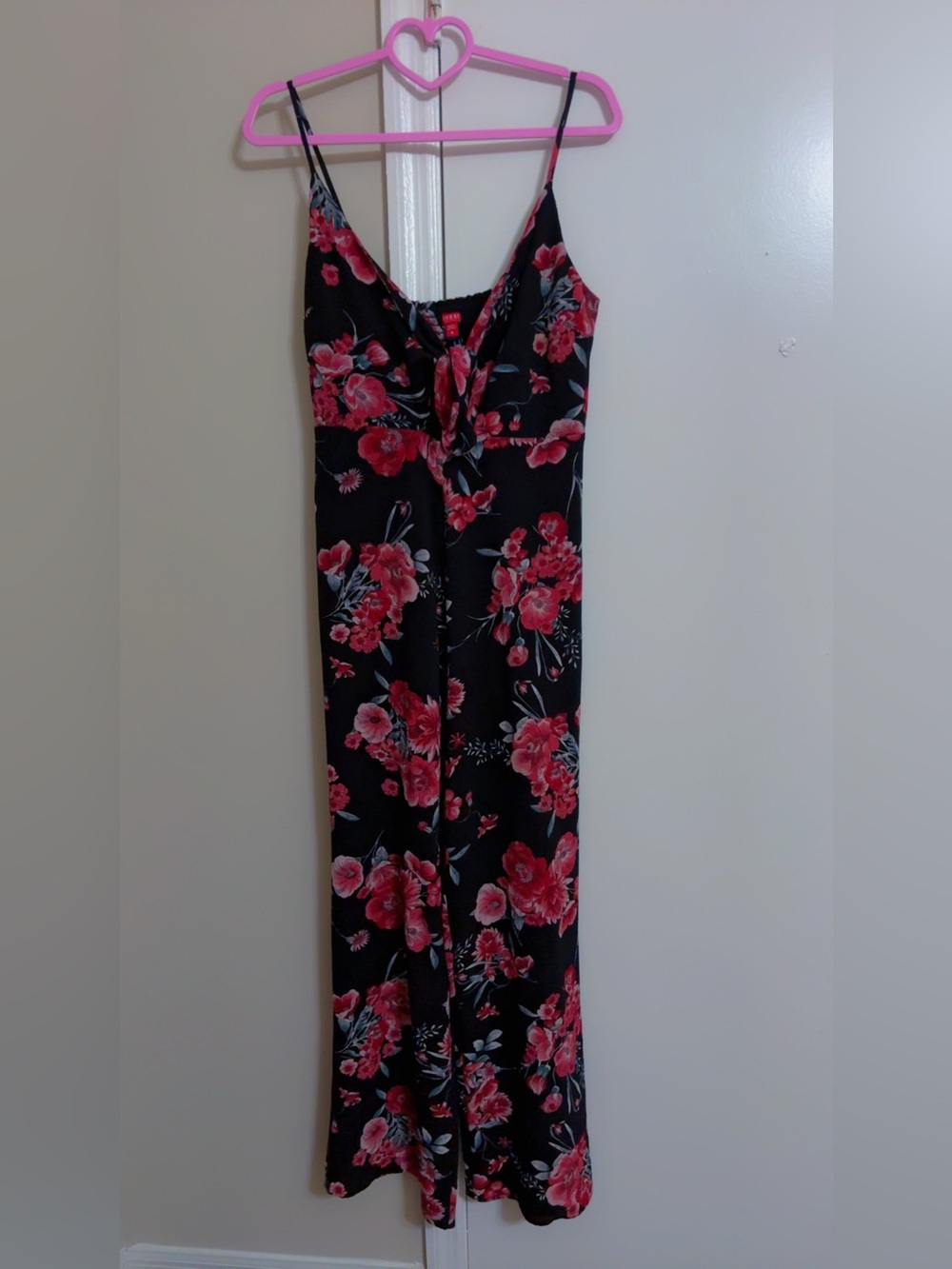 Guess Black Jumpsuit with Red Floral Print